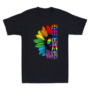 HUMAN Sunflower LGBT Flag Gay Pride Month LGBTQ Funny Gift Vintage T-Shirt Black - Picture 1 of 8