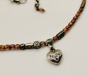 Brighton Sweet Hope Heart Pendant Necklace Amber Crystals Silver Plate Retired