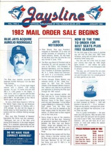 Toronto Blue Jays ~ Boletín del equipo JaysLine 1982 - Imagen 1 de 1