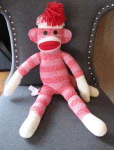 Schylling Sock Monkey Red Pink White Stripe With Hat Plush Stuffed Animal 22" - Picture 1 of 5