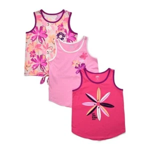 NEW Girls Justice Graphic Tank Tops 3 Count Set size M (10) pink floral shirts - Picture 1 of 9