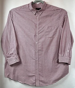 KS Signature Mens Oxford Long Sleeve Dress Shirt 20 (35/6) Red Burgundy Check - Picture 1 of 17