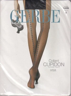 Collant GERBE CUPIDON Flandres, Ivoire ou Noir 4 tailles. Valentine's Day tights - Photo 1/4
