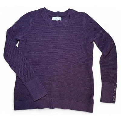 LOFT Ann Taylor 100% хлопок шейкер вязаный ворота свитер Sz M фиолетовый уютный слой - Изображение 1 из 4