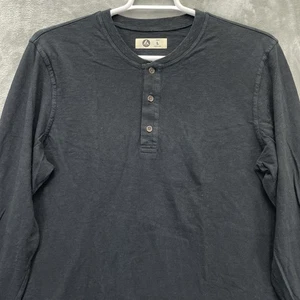 Camicia American Giant uomo grande nera Henley manica lunga cotone made in USA - Foto 1 di 13