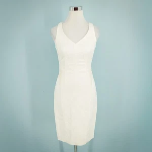 Club Monaco Size 2 Cream Ivory Alexus Leather Trim Sleeveless Sheath Dress NEW - Picture 1 of 7