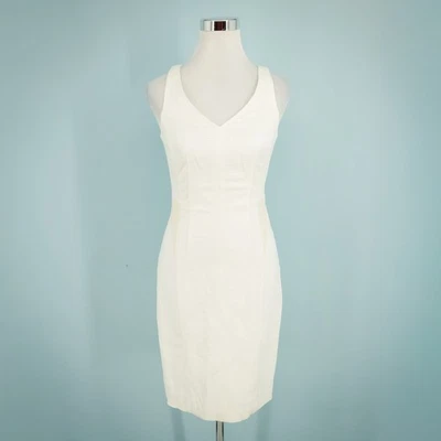 Club Monaco Size 2 Cream Ivory Alexus Leather Trim Sleeveless Sheath Dress NEW - Image 1 of 4