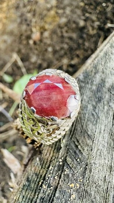 Handcrafted Natural Ruby 925 Sterling Silver Ring – Unisex Design - Image 1 of 4