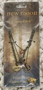 Twilight - New Moon - “Feather Circle” Triple Chain Charm Necklace NEW/DAMAGED - Picture 1 of 4