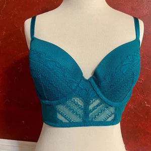 Auden Turquoise Lace Underwire Longline Demi Bra 36B, Corset Buster Style Bra - Picture 1 of 12