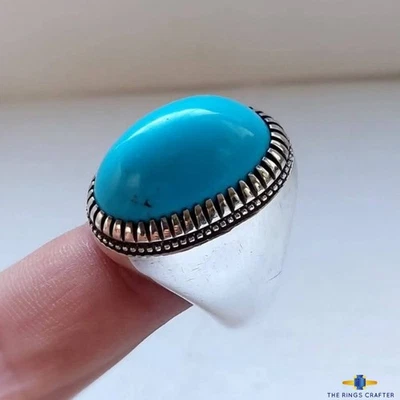Anillo Turquesa Natural Raro Nishapuri Feroza Plata Esterlina 925 Para Hombre Talla 10 Foto 1 de 4