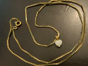 Opal heart gem charm pendant Amerikaner gold tone box chain 20in necklace VTG - Picture 1 of 12