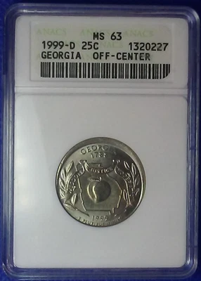 1999-D 25c Georgia MS63 ERROR Coin - Off Center - Image 1 of 2