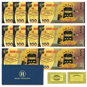 Las Vegas Jackpot Gold Foil Banknotes 10pcs in Envelope Lucky Casino Collectible - Picture 1 of 5