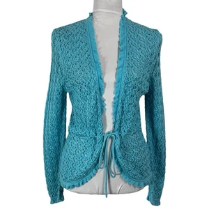 Y2K NEW Sigrid Olsen Crochet Open Knit Cardigan Size M Boho Ruffle Beachy Preppy - Picture 1 of 15