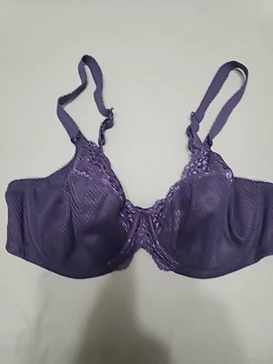 ELOMI Purplish Gray Unpadded Underwire Bra With Lace Overlay; Sz 36DDD - Image 1 of 4