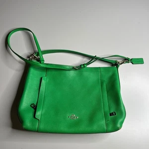 Coach Pebble Leather Hobo Shoulder Bag Green Purse Women Medium - Picture 1 of 11