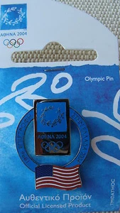 BANDERA DE ESTADOS UNIDOS CON LOGOTIPO DE ATENAS 2004 - PIN OLÍMPICO ATENAS 2004 hecho por Trofe - Imagen 1 de 1