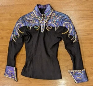 Women's Western Horse Show Shirt Leather Rhinestones - XS/S? Unbranded - Picture 1 of 6