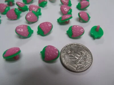 10 pcs PINK STRAWBERRY 5/8" BUTTONS RESIN HAIRBOW CENTERS *B5*  - Image 1 of 2