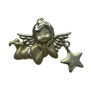 AJC Signed Angel with Star Brooch Pin Gold Tone 1990’s Approx 1.5" - Picture 1 of 10