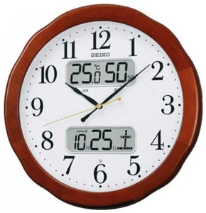 SEIKO KX369B Wall Clock Calendar Temperature Humidity Brown Fast Ship Japan EMS - Picture 1 of 2