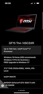 MSI GF75 17.3 inch (512GB, Intel Core i5 10th Gen., 4.50GHz, 8GB) Gaming Laptop
