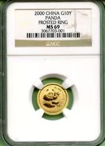 PANDA GOLD CHINA 2000 10 YUAN 1/10 OZ NGC MS 69 - Picture 1 of 2