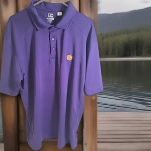 Clemson Tigers Polo Shirt Mens XLarge Cutter & Buck Dry Tec Purple Short Sleeve - Picture 1 of 6