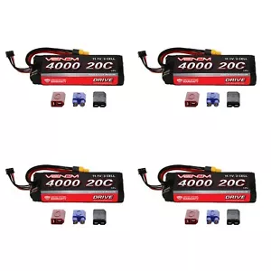 Venom 20C 3S 4000mAh 11.1V LiPo Battery with Universal Plug System x4 Packs - Picture 1 of 3