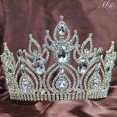 Magnificent Wedding Bridal Tiara Pageant Gold Crown Rhinestone Hair Accessories - Image 1 of 4
