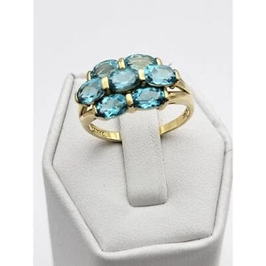 14 KT. Gold Blue Topaz Cocktail / Diner Ring Bling - Picture 1 of 4