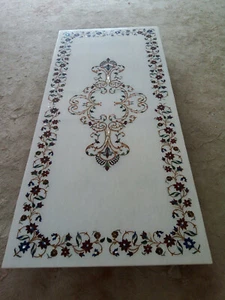 3'x2' White Marble Table Top Dining Center Decor Inlay Malachite pietra dura - Picture 1 of 4