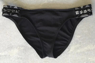 Kenneth Cole Reaction Women’s SMALL 4 Bikini Bottoms Black White Ruffle - Imagem 1 de 4