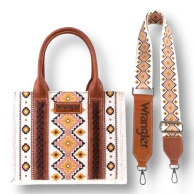 Nuevo Bolso de Mano Wrangler Azteca Blanco Marrón Lona Western Bandolera Correa Rodeo Foto 1 de 4