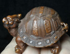 Fortune Japanese boxwood hand carved dragon turtle statue netsuke table Decor