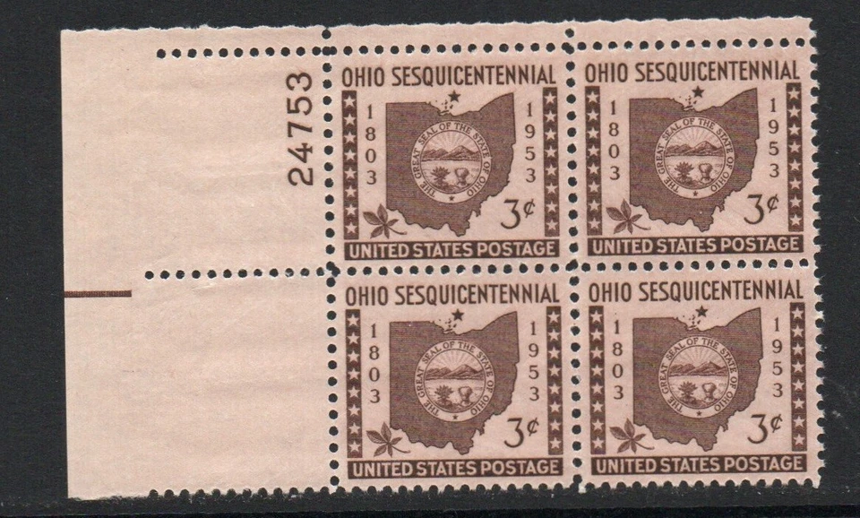ALLYS STAMPS US Plate Block Scott #1018 3c Ohio Statehood [4] MNH [STK] - Image 1 of 1
