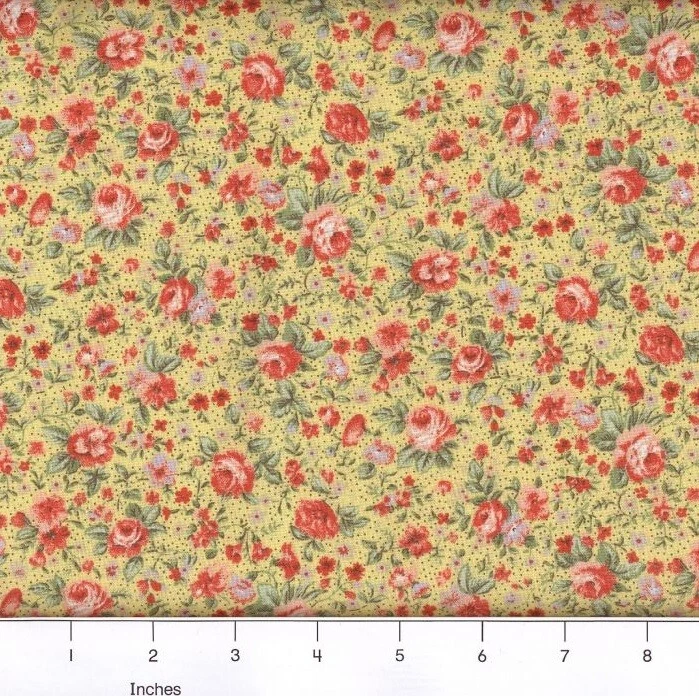 Tela Antigua Moda Rosas Calicó Flor Amarillo 100% Algodón ELIGE LA TALLA Foto 1 de 1