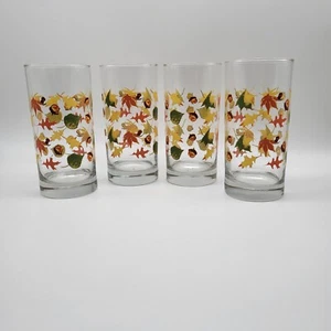 4er Set Libbey Crisa Gläser Becher - Herbstblätter & Eicheln - 16 Unzen - Bild 1 von 3