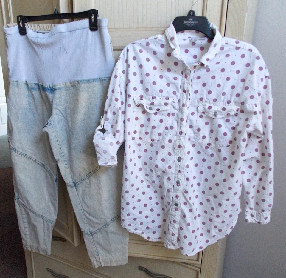 Vintage Gitano Ma Maternity Button Up Blouse Women's Size Medium & Jeans size 14 - Image 1 of 1