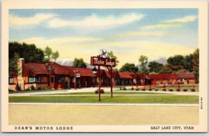 SALT LAKE CITY, UTAH POSTCARD Dean's Motor Lodge, Sign Private Adjoining Garages - Picture 1 of 2