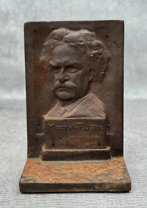 1 SINGLE MARK TWAIN WROUGHT IRON BOOKEND OLD ANTIQUE METAL 3D PORTRAIT STAND ONE - Picture 1 of 8