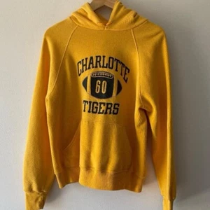 Vintage Yellow Charlotte Tiger Yellow Hoodie Soft 80s Style  - Picture 1 of 4