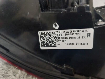 Luz trasera exterior derecha AUDI A5 QUATTRO 2018-2019 OEM 8W6945092H Foto 1 de 4