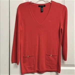 Ralph Lauren Stricktop rot Baumwolle Tasche Logo V-Ausschnitt Gr. S - Bild 1 von 5