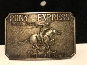 Vintage Pony Express First with the US Mail from 1849 Brass Plated Metal Buckle - Picture 1 of 1
