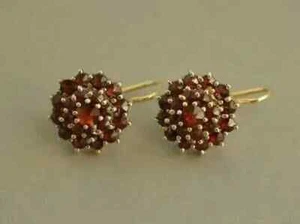 2Ct Simulated Red Garnet Cluster Drop & Dangle Earrings 14K Yellow Gold Plated - Picture 1 of 5