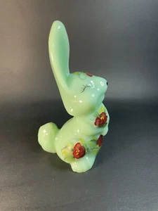 Vintage Mosser Glass Jadeite Jade Thumper Rabbit Hand Painted Signed 6.5” - Picture 1 of 20