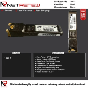Módulo transceptor Cisco GLC-T 1000BASE-T SFP+ - Imagen 1 de 1