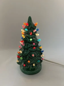 Vintage Ceramic Lighted Christmas Tree 7” Green with Multicolor Bulbs Works - Picture 1 of 7